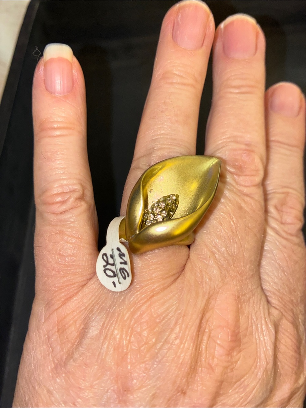 Gold-Tone Leaf Statement Stretch Ring - Elegant Ring
